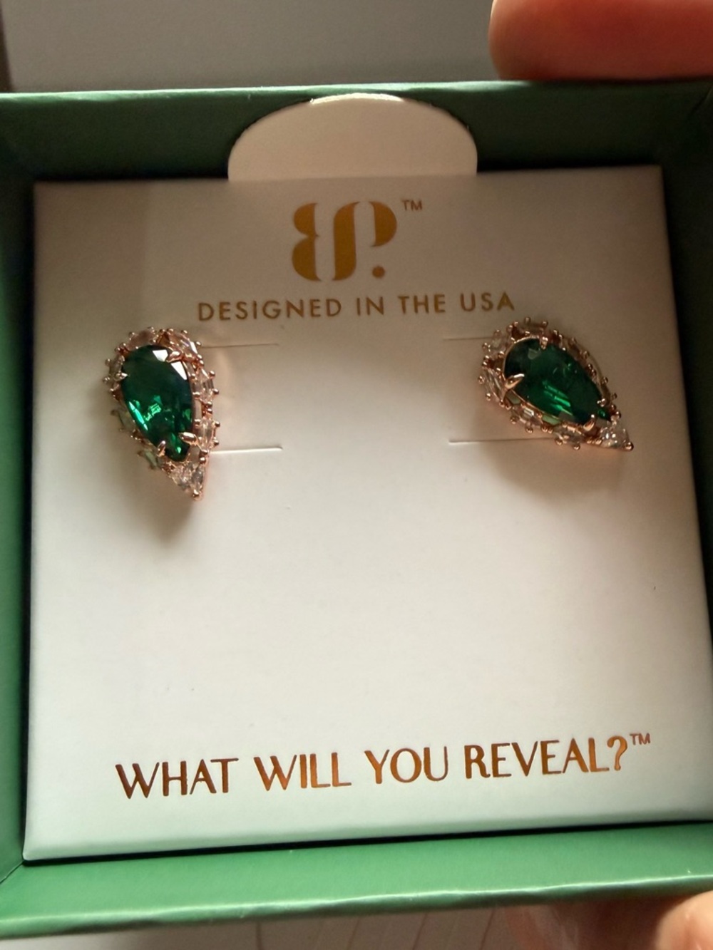 bp May 26 birthday collection Rose Gold Teardrop Emerald Crystal Stud Earrings